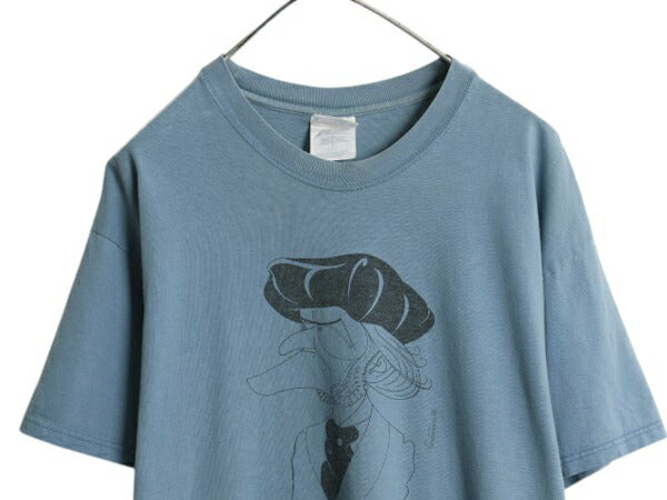 90s 00s ★ 偉人 アート イラスト プリント Tシャツ メンズ L / 古着 オールド 当時物 グラフィック カットソー 音楽 音物 ヘインズ 青 灰