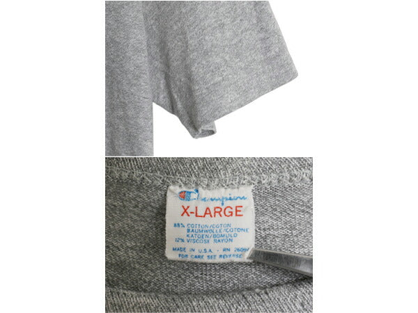 80s USA製 ★ チャンピオン 染込み カレッジ プリント 半袖 Tシャツ メンズ XL~ 小さめ L 程/ 古着 ヴィンテージ 88 12 バータグ 霜降り 灰