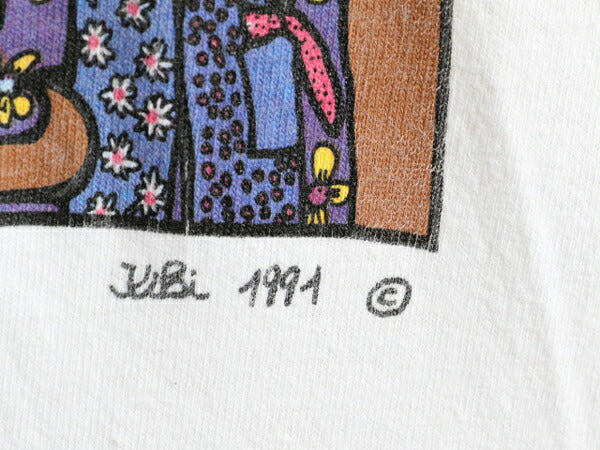 90s USA製 ★ アート プリント 半袖 Tシャツ メンズ L / 90年代 オールド 白 芸術 ポップ シングルステッチ HANES ヘインズ ヘビーウェイト