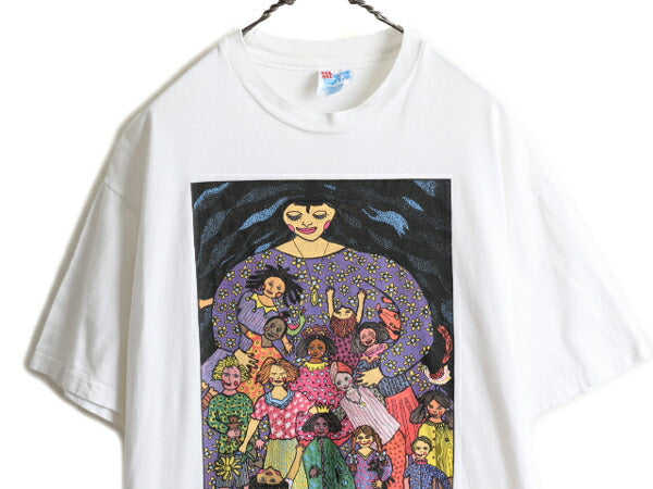 90s USA製 ★ アート プリント 半袖 Tシャツ メンズ L / 90年代 オールド 白 芸術 ポップ シングルステッチ HANES ヘインズ ヘビーウェイト
