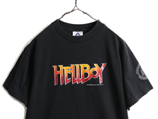 00s ★ ヘルボーイ プリント 半袖 Tシャツ ( メンズ M ) 00年代 HELLBOY オフィシャル 映画 ムービー アメコミ ヘビーウェイト 当時物 黒