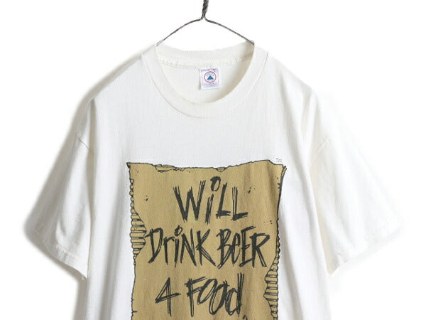 90s ★ ダンボール アート ジョーク メッセージ プリント 半袖 Tシャツ メンズ L / 90年代 オールド ヘビーウェイト 当時物 DELTA ホワイト