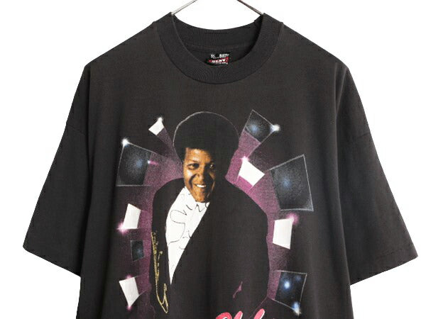 90s USA製 ★ チャビー チェッカー イラスト プリント Tシャツ メンズ XXL 古着 黒 オールド バンド ロック グラフィック シングルステッチ