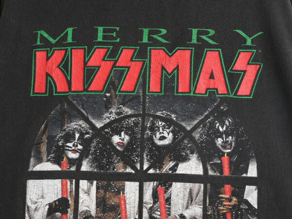 90s ★ キッス クリスマス グラフィック イラスト プリント Tシャツ メンズ XL 程/ オールド KISS 当時物 オフィシャル バンド ロック 黒