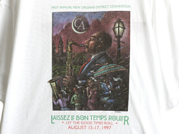 90s USA製 ★ ジャズ アート プリント Tシャツ ( メンズ XL ) 90年代 オールド JAZZ 芸術 イラスト シングルステッチ 白 ヘビーウェイト