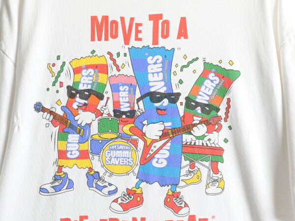 90s USA製 ★ キャラクター 両面 プリント Tシャツ ( メンズ XL ) 古着 90年代 オールド 企業物 イラスト LIFE SAVERS シングルステッチ 白