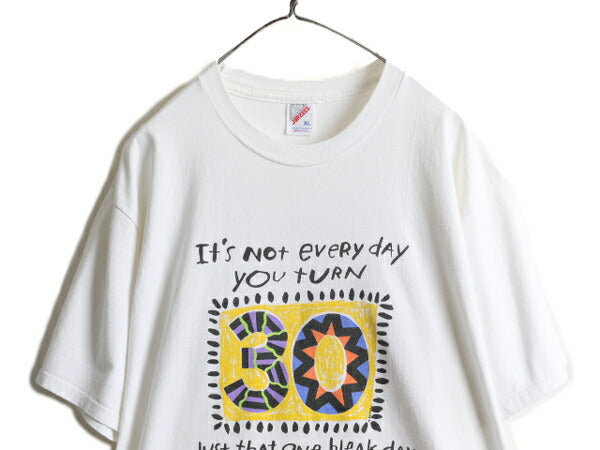90s USA製 ★ アート ジョーク メッセージ プリント Tシャツ ( メンズ XL ) 90年代 オールド イラスト ヘビーウェイト シングルステッチ 白