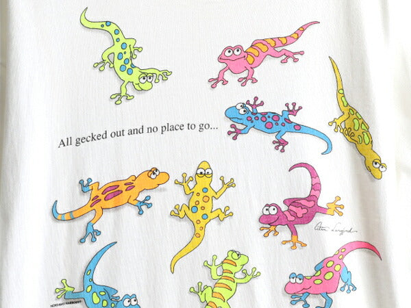 90s ★ アニマル トカゲ アート イラスト プリント Tシャツ メンズ XL / 90年代 オールド 動物 HANES シングルステッチ ヘビーウェイト 白