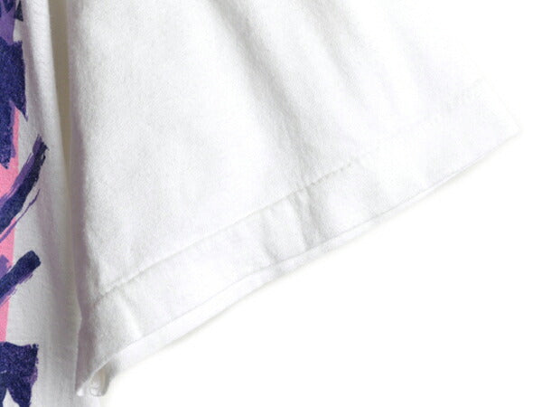 80s USA製 大きいサイズ XXXL ★ アート 大判 発泡 プリント 半袖 Tシャツ メンズ 3XL / 80年代 ビンテージ イラスト シングルステッチ 白