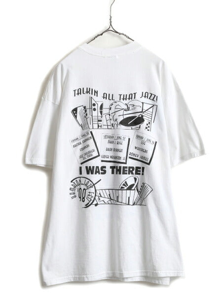 90s ★ ジャス フェスティバル アート イラスト 両面 プリント Tシャツ ( メンズ XL ) 古着 90年代 オールド JAZZ フェス 当時物 バンド 白