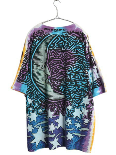 90s ★ リキッドブルー SUN&MOON タイダイ オールオーバー プリント Tシャツ メンズ XXL / 古着 当時物 オールド 大判 アート グラフィック