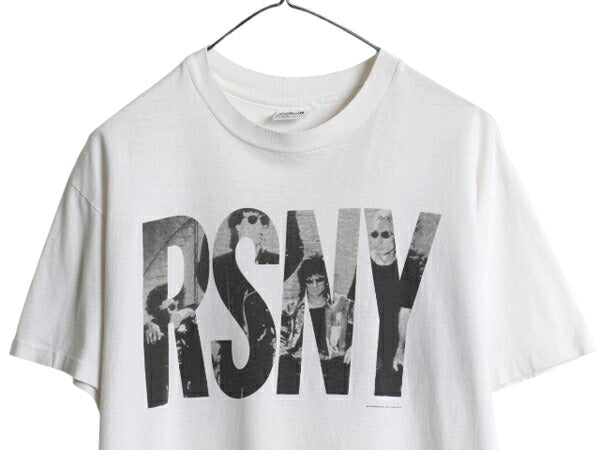 90s USA製 ★ ローリングストーンズ ダナキャラン パロディ ロゴ プリント Tシャツ メンズ L / 古着 オフィシャル 当時物 バンド ロック 白