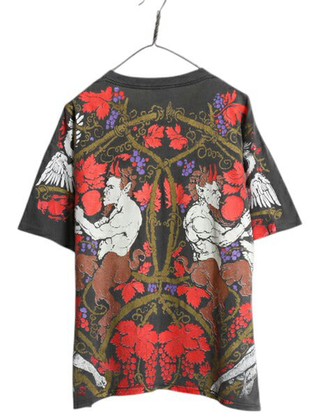 90s USA製 ★ The Tragically Hip オールオーバー プリント Tシャツ メンズ XL 古着 オールド 当時物 バンド ロック 大判 アート イラスト