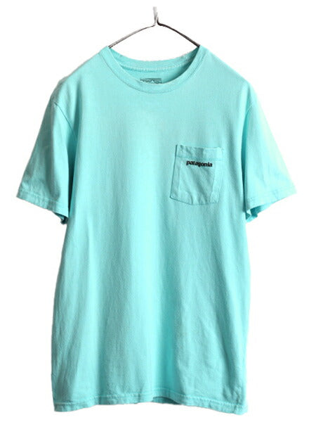 ■ パタゴニア ポケット付き フィッツロイ プリント 半袖 Tシャツ メンズ L 古着 Patagonia ポケT ロゴT バックプリント P-6 ボックスロゴ