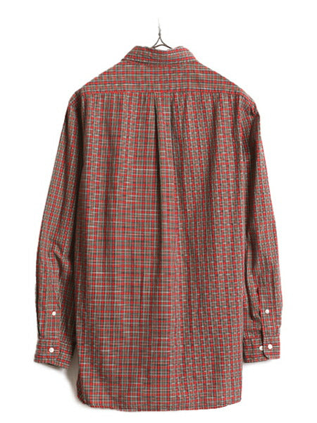 ラルフローレン チェック ボタンダウン シャツ メンズ M 程/ 古着 POLO コットン 長袖シャツ ポロ ワンポイント ポニー刺繍 薄手 マチ付き