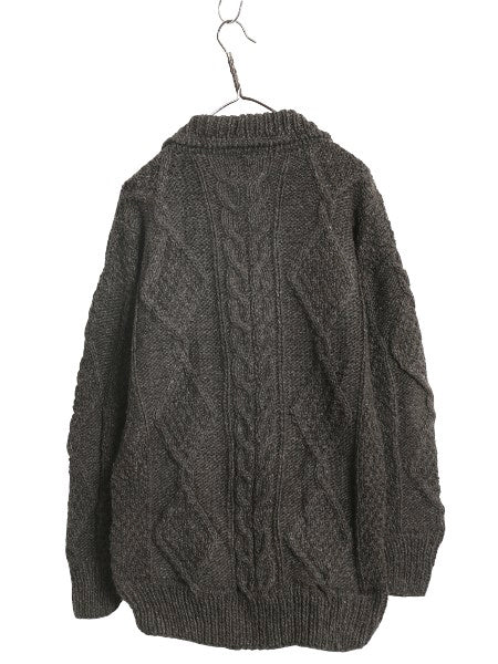 エクアドル製 フルジップ ケーブル ニット セーター ジャケット メンズ レディース L 程/ 手編み ハンドメイド フィッシャーマン アラン