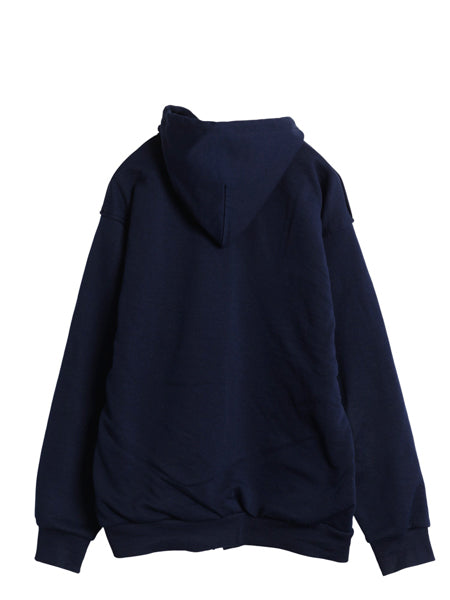 90s PLUMA 裏 サーマル フルジップ スウェット フード パーカー メンズ L 古着 オールド トレーナー ヘビーウェイト 無地 厚手 シンプル 紺