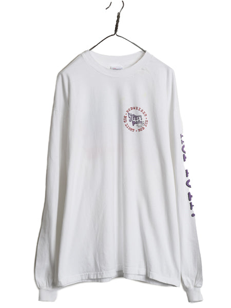90s ★ バドワイザー カエル イラスト プリント 長袖 Tシャツ メンズ XXL オールド オフィシャル ビール 企業物 当時物 アニマル ロンT 白