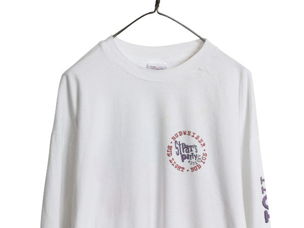 90s ★ バドワイザー カエル イラスト プリント 長袖 Tシャツ メンズ XXL オールド オフィシャル ビール 企業物 当時物 アニマル ロンT 白