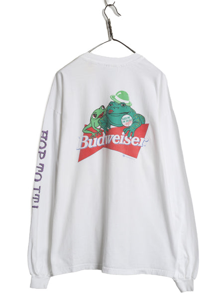 90s ★ バドワイザー カエル イラスト プリント 長袖 Tシャツ メンズ XXL オールド オフィシャル ビール 企業物 当時物 アニマル ロンT 白
