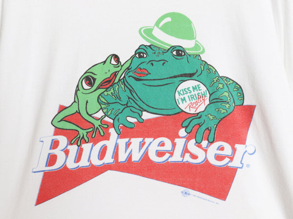 90s ★ バドワイザー カエル イラスト プリント 長袖 Tシャツ メンズ XXL オールド オフィシャル ビール 企業物 当時物 アニマル ロンT 白