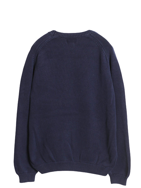 90s USA製 ランズエンド コットン ニット セーター レディース L 古着 オールド Vネック ミドルゲージ 長袖ニット 無地 シンプル ネイビー