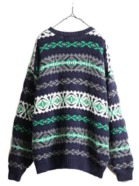 90s ■ OLD GAP フェアアイル コットン ニット セーター ( メンズ XL ) 古着 90年代 オールド ギャップ ノルディック 総柄 ヘビーウェイト
