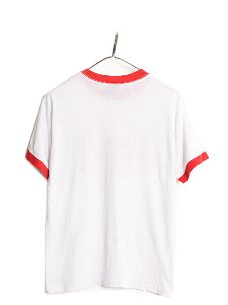 80s USA製 企業 ロゴ プリント リンガー Tシャツ メンズ L 小さめ M 程/ 80年代 ヴィンテージ 半袖Tシャツ 当時物 企業物 シングルステッチ