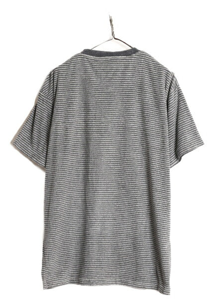 90s ジョセフ アブード ボーダー パイル Tシャツ メンズ L / 90年代 オールド JOSEPH ABBOUD 半袖Tシャツ サーフ タオル生地 起毛 カナダ製