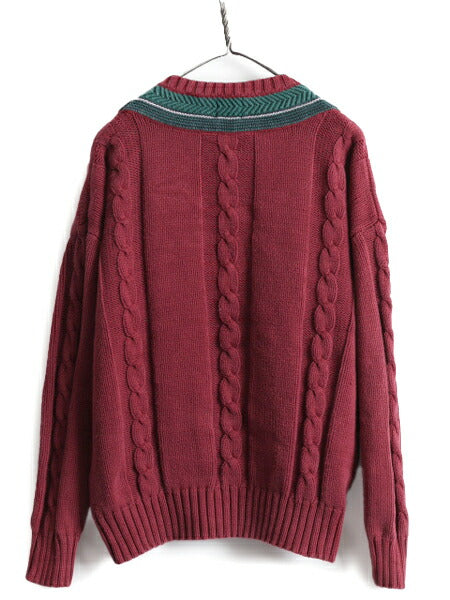 90s OLD GAP コットン チルデン ニット セーター メンズ XL 古着 90年代 オールド ギャップ Vネック ケーブル ヘビーウェイト 大きいサイズ