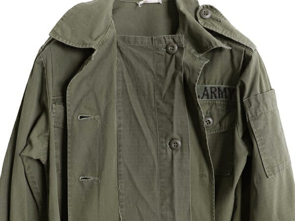 60s 70s 米軍実物 US ARMY リップストップ ユーティリティ シャツ 10 レディース M 程 60年代 70年代 ヴィンテージ アーミー ジャケット 緑