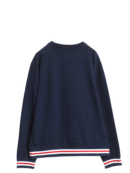 ポロ ラルフローレン 4段 プリント スウェット メンズ L / 古着 トレーナー 裏起毛なし 鹿の子 クルーネック ロゴ シンプル カットソー 紺