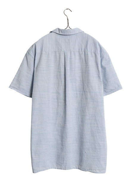 バブアー 半袖 シャツ メンズ XL / 古着 コットン 織柄 総柄 ポケット付き ワンポイント ボックス ゆったり 大きいサイズ シンプル ブルー