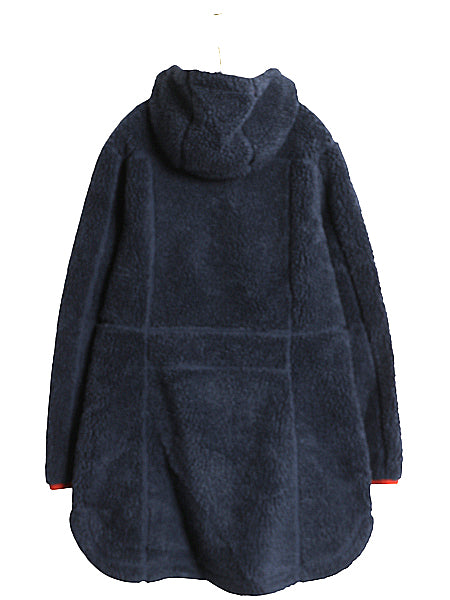 エルエルビーン マウンテン パイル フリース コート レディース L 古着 アウトドア ボア フード パーカー ジャケット フルジップ ロング 紺