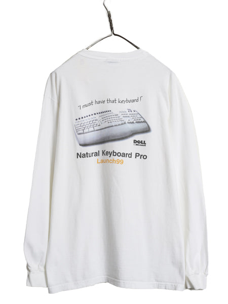 90s ★ DELL キーボード イラスト プリント 長袖 Tシャツ メンズ L オールド 企業物 当時物 マイクロソフト ロゴ コンピューター ロンT 白