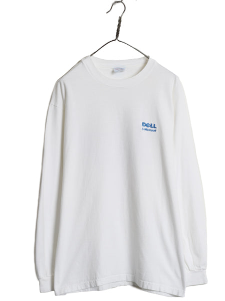 90s ★ DELL キーボード イラスト プリント 長袖 Tシャツ メンズ L オールド 企業物 当時物 マイクロソフト ロゴ コンピューター ロンT 白