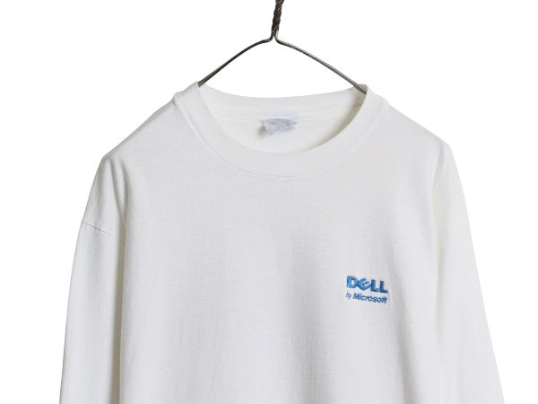 90s ★ DELL キーボード イラスト プリント 長袖 Tシャツ メンズ L オールド 企業物 当時物 マイクロソフト ロゴ コンピューター ロンT 白