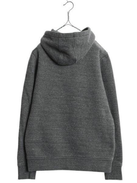 カーハート 袖 プリント スウェット フード パーカー レディース S / 古着 CARHARTT トレーナー 裏起毛 プルオーバー ミドルウェイト 濃灰