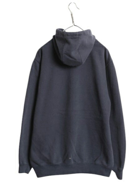 カーハート スウェット フード パーカー メンズ M / 古着 CARHARTT トレーナー ミドルウェイト プルオーバー 裏起毛 ワンポイント ネイビー