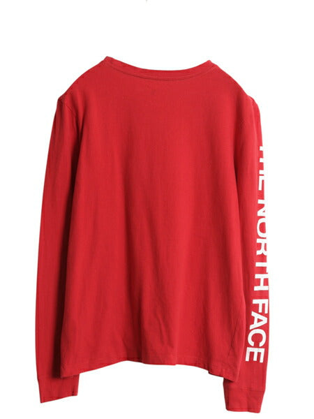 ノースフェイス プリント 長袖 Tシャツ レディース M / アウトドア ロンT ロングスリーブ カットソー 袖プリント ワンポイント シンプル 赤