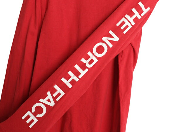 ノースフェイス プリント 長袖 Tシャツ レディース M / アウトドア ロンT ロングスリーブ カットソー 袖プリント ワンポイント シンプル 赤