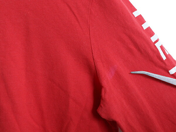ノースフェイス プリント 長袖 Tシャツ レディース M / アウトドア ロンT ロングスリーブ カットソー 袖プリント ワンポイント シンプル 赤