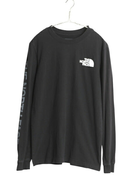 ノースフェイス プリント 長袖 Tシャツ メンズ S アウトドア ロンT ロングスリーブ カットソー 袖プリント ワンポイント シンプル ブラック