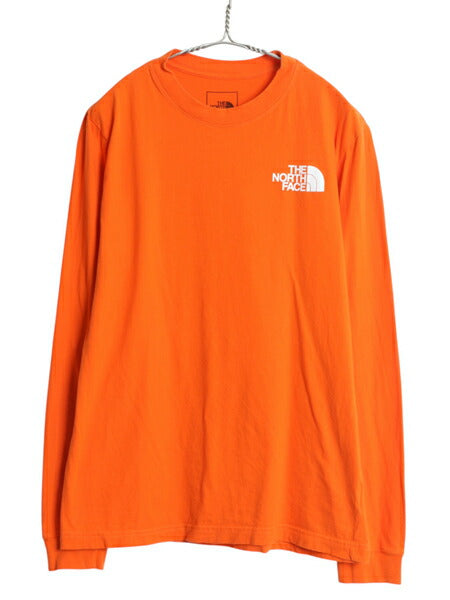 ノースフェイス 両面 プリント 長袖 Tシャツ メンズ M アウトドア ロンT ロングスリーブ カットソー バックプリント ボックスロゴ オレンジ
