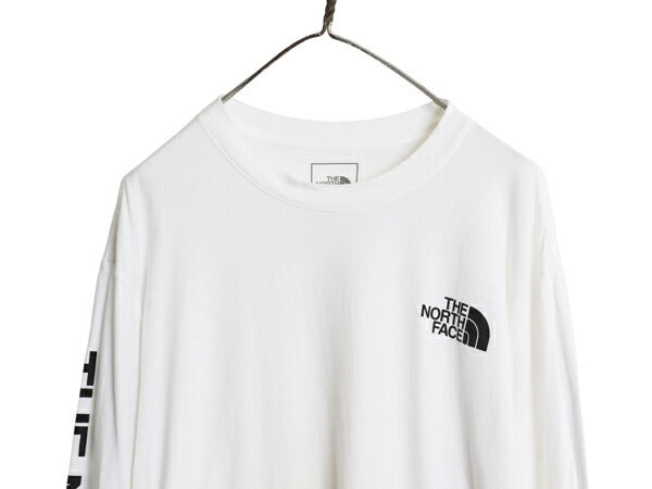 ノースフェイス プリント 長袖 Tシャツ メンズ XL アウトドア ロンT ロングスリーブ カットソー 袖プリント ワンポイント 大きいサイズ 白