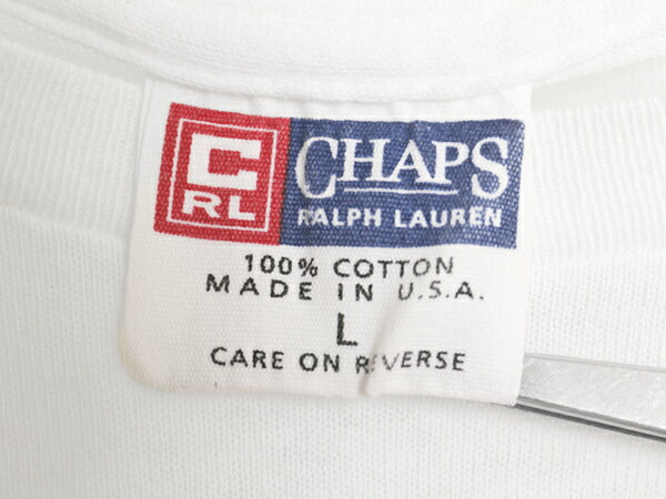 90s USA製 チャップス ラルフローレン プリント 長袖 Tシャツ メンズ L / オールド ポロ ロンT グラフィック ロングスリーブ カットソー 白