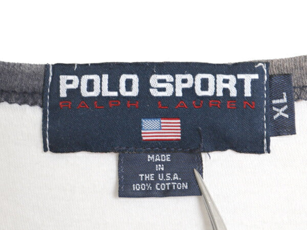 90s USA製 ポロスポーツ ラルフローレン ヘンリーネック 長袖 リンガー Tシャツ メンズ XL / オールド ポロ 星条旗 シングルステッチ ロンT