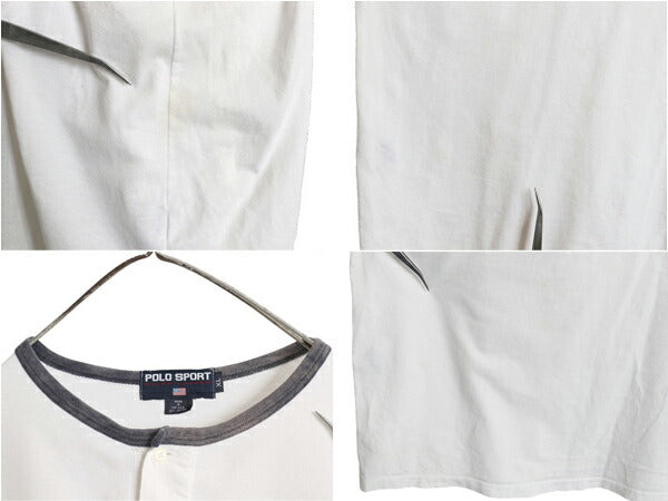 90s USA製 ポロスポーツ ラルフローレン ヘンリーネック 長袖 リンガー Tシャツ メンズ XL / オールド ポロ 星条旗 シングルステッチ ロンT