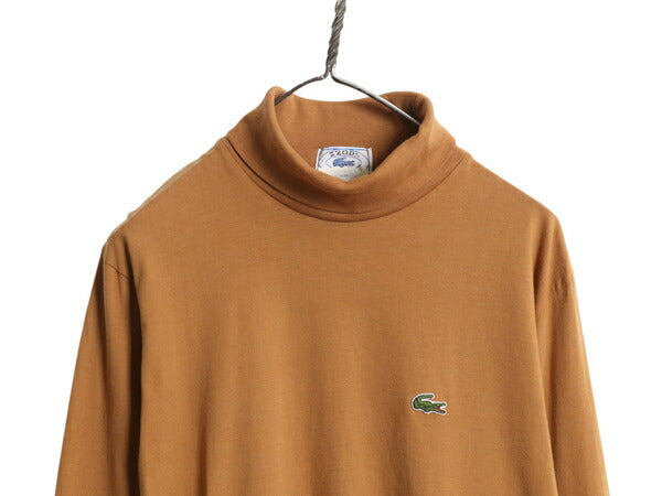 70s 80s ラコステ タートルネック 長袖 Tシャツ L 小さめ メンズ レディース M 程/ ヴィンテージ ロンT スムース コットン ワンポイント 茶