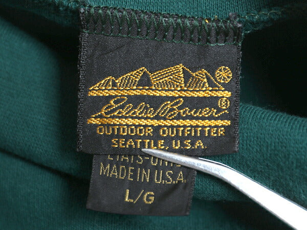 80s USA製 エディーバウアー タートルネック 長袖 Tシャツ メンズ L 古着 ヴィンテージ ロンT スムース コットン 無地 シングルステッチ 緑